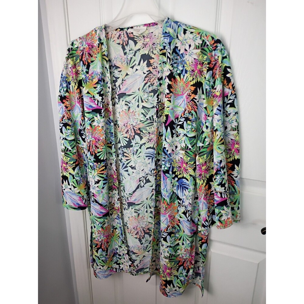 Hippie Rose Woman L Kimono 3/4 Sleeve Open Floral Swim Cover Lounge Casual Flowy